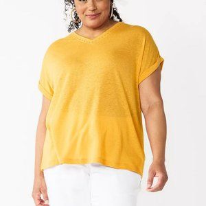 Croft & Barrow LaceTrim Linen Blend Top 1X